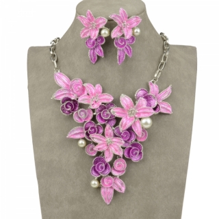 krásna sada náhrdelník+ náušnice - fialková+ružová