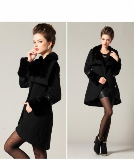 luxusný dámsky kabát s kožušinkou čierny