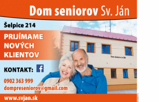 Dom seniorov V Šelpiciach pri Trnave prijíma nových klientov